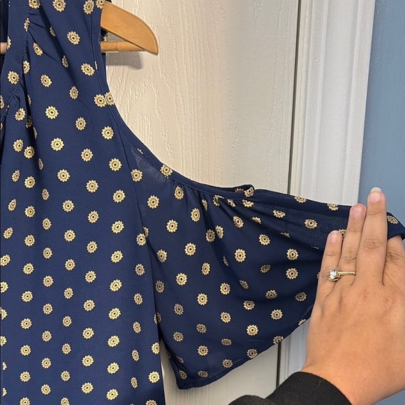 Michael Kors Navy Blouse with Gold Dots - Picture 4 of 8